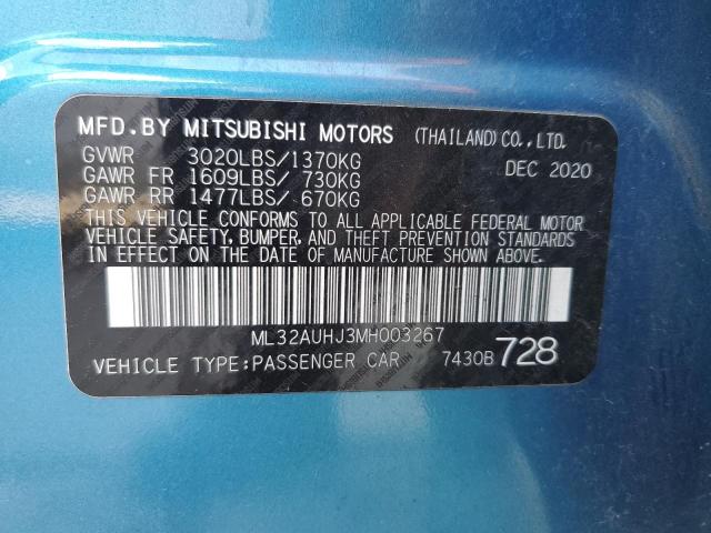 Photo 11 VIN: ML32AUHJ3MH003267 - MITSUBISHI MIRAGE ES 