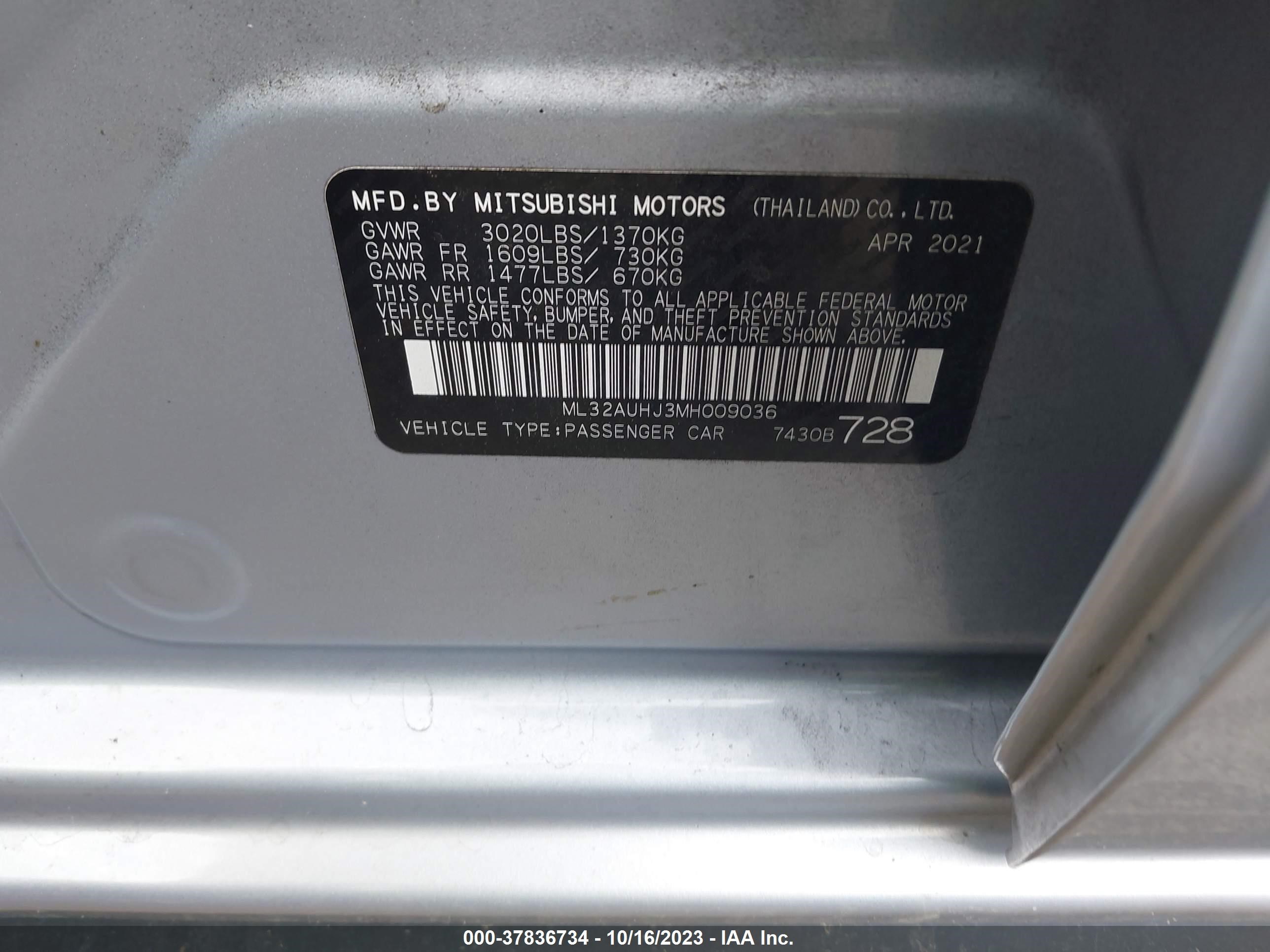 Photo 8 VIN: ML32AUHJ3MH009036 - MITSUBISHI MIRAGE 