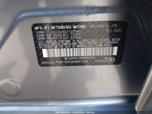 Photo 8 VIN: ML32AUHJ3NH002220 - MITSUBISHI MIRAGE 