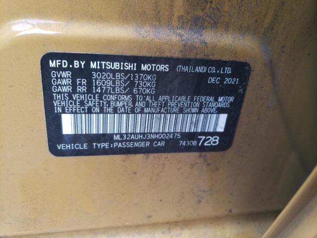 Photo 11 VIN: ML32AUHJ3NH002475 - MITSUBISHI MIRAGE ES 