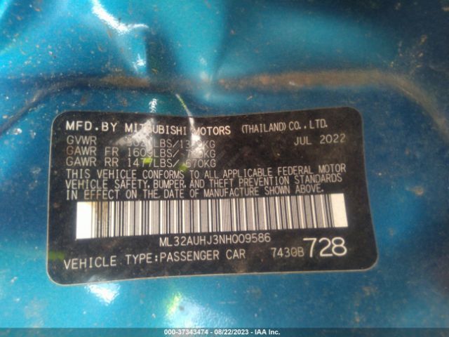 Photo 8 VIN: ML32AUHJ3NH009586 - MITSUBISHI MIRAGE 