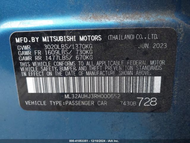 Photo 8 VIN: ML32AUHJ3RH000652 - MITSUBISHI MIRAGE 