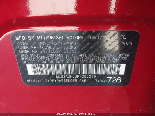 Photo 8 VIN: ML32AUHJ3RH005219 - MITSUBISHI MIRAGE 