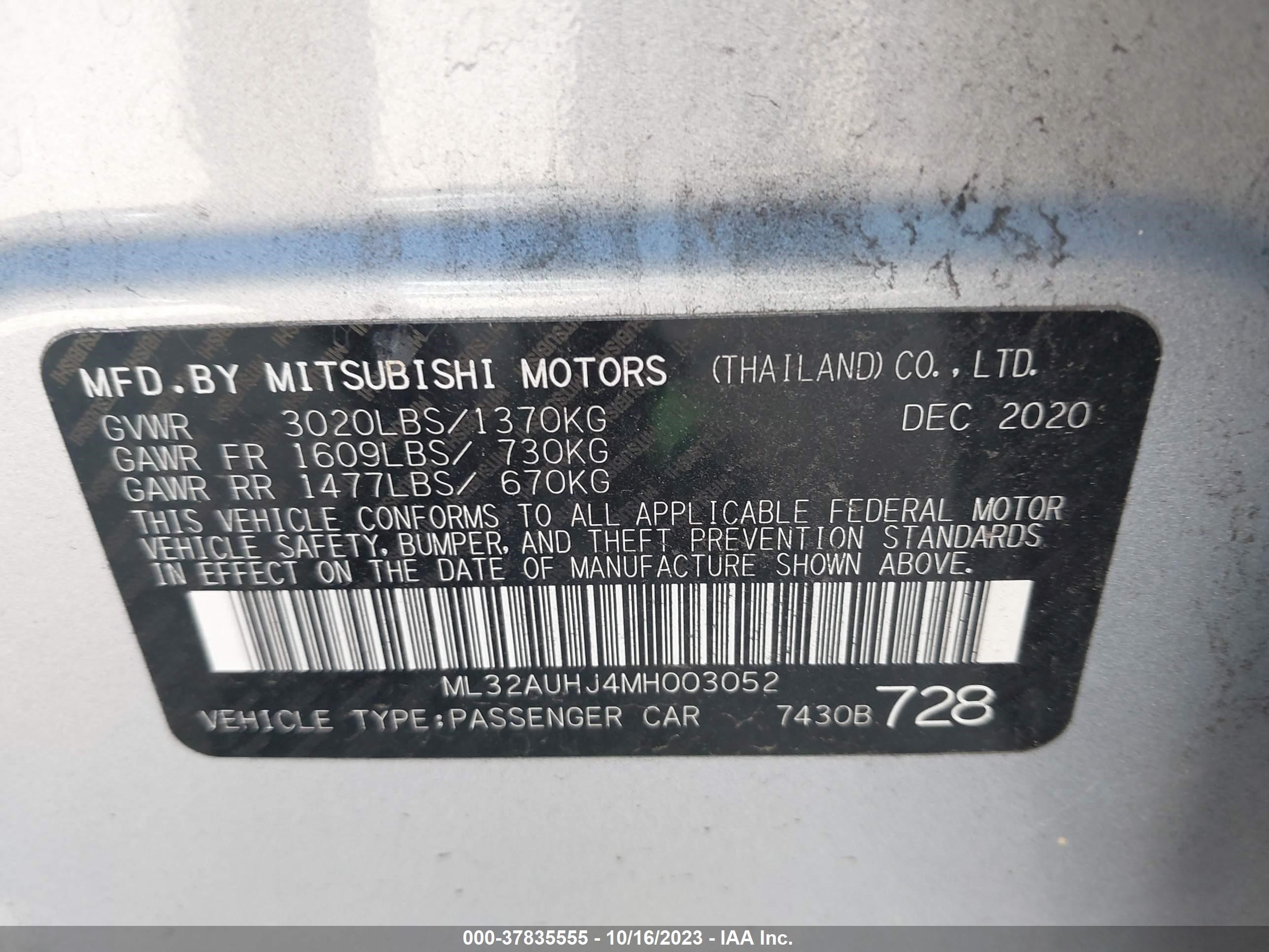 Photo 8 VIN: ML32AUHJ4MH003052 - MITSUBISHI MIRAGE 