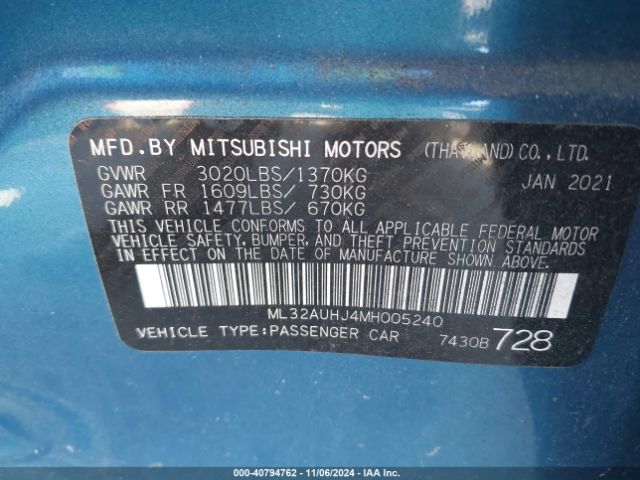 Photo 8 VIN: ML32AUHJ4MH005240 - MITSUBISHI MIRAGE 