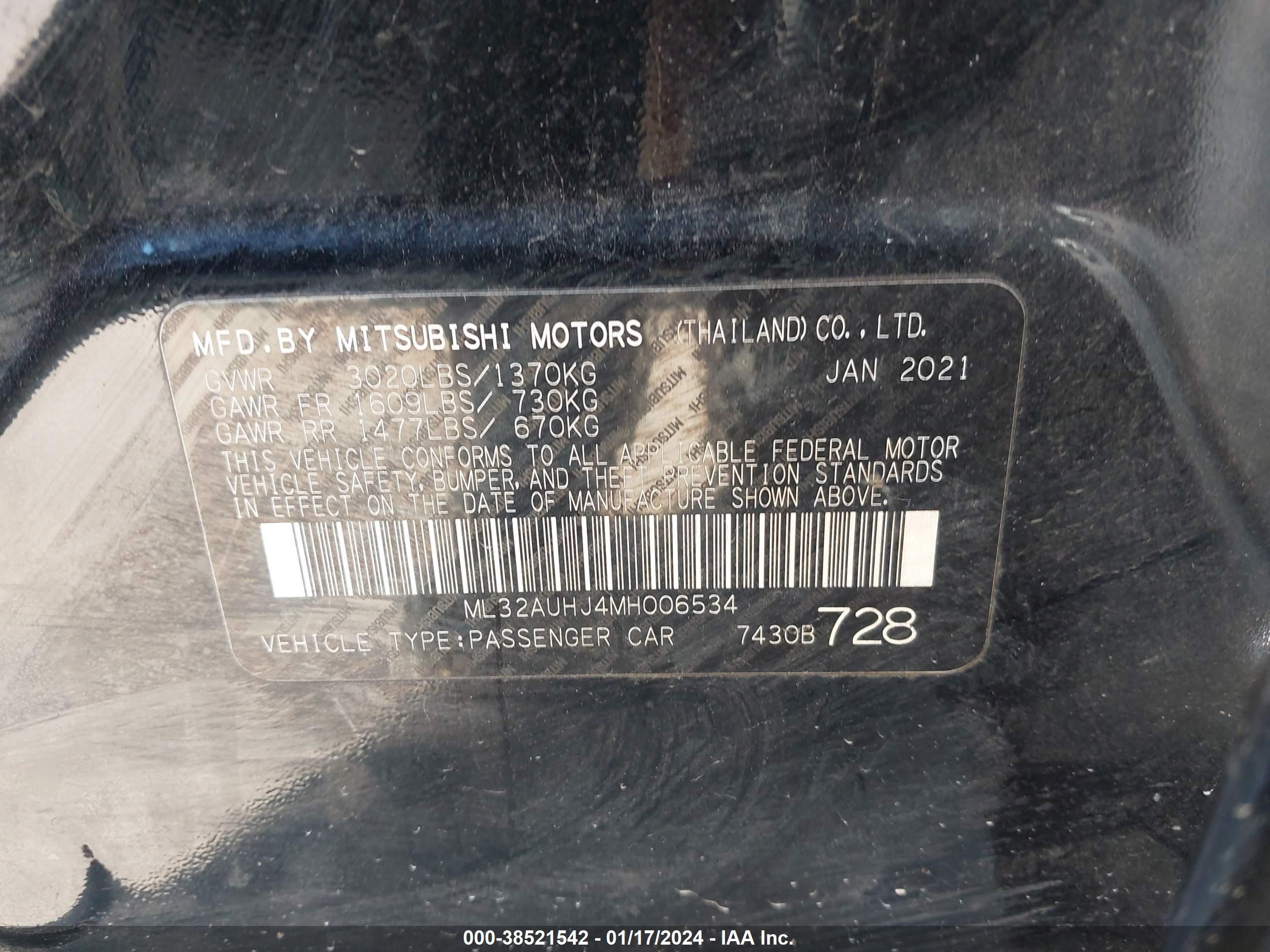 Photo 8 VIN: ML32AUHJ4MH006534 - MITSUBISHI MIRAGE 