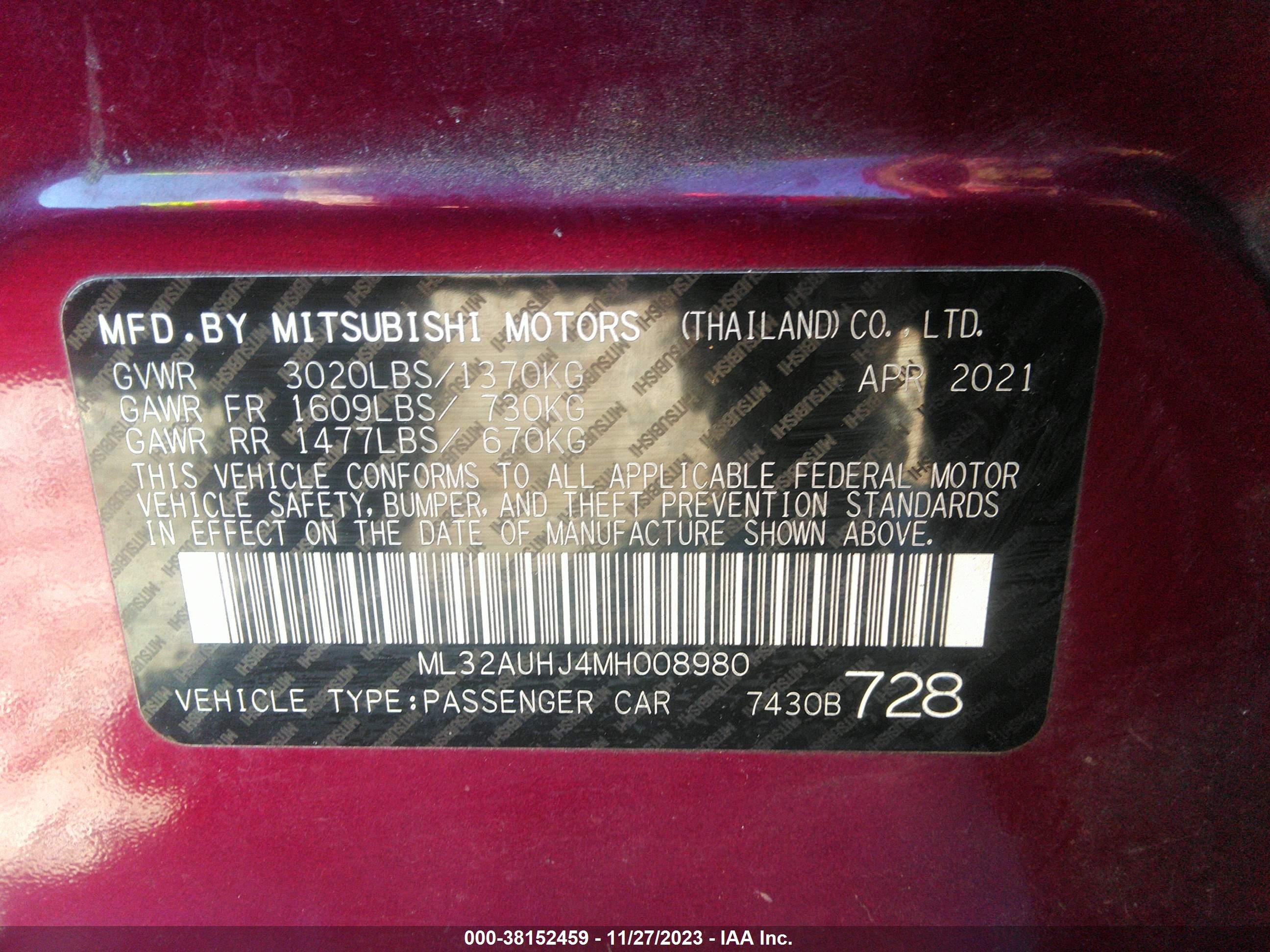 Photo 8 VIN: ML32AUHJ4MH008980 - MITSUBISHI MIRAGE 