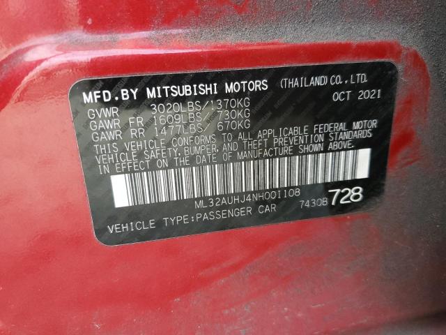 Photo 12 VIN: ML32AUHJ4NH001108 - MITSUBISHI MIRAGE 