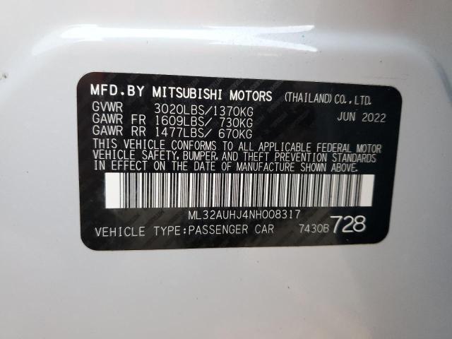 Photo 12 VIN: ML32AUHJ4NH008317 - MITSUBISHI MIRAGE ES 