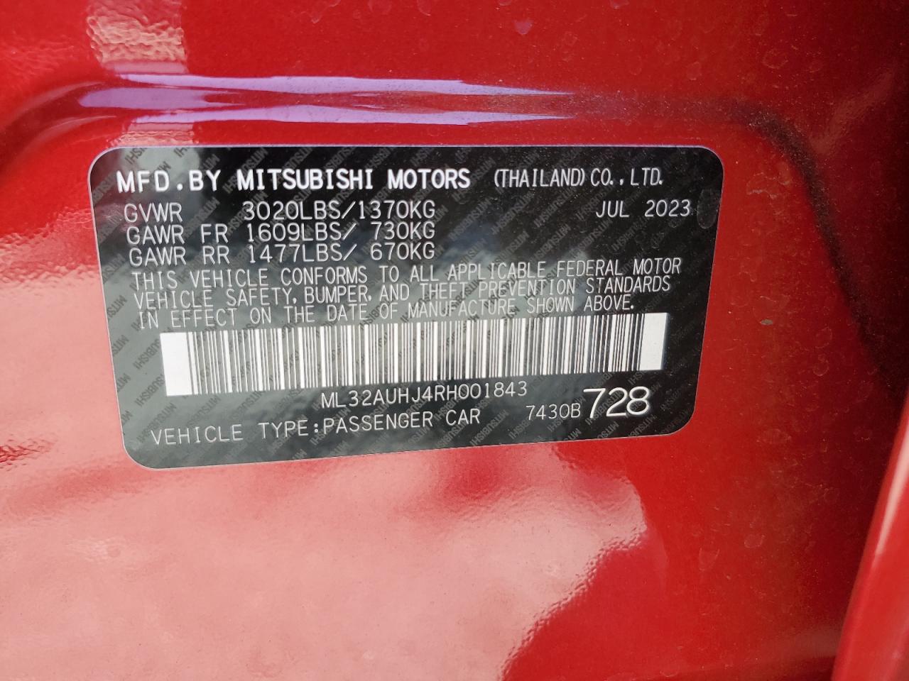 Photo 11 VIN: ML32AUHJ4RH001843 - MITSUBISHI MIRAGE 