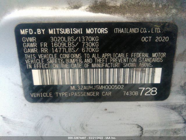 Photo 8 VIN: ML32AUHJ5MH000502 - MITSUBISHI MIRAGE 