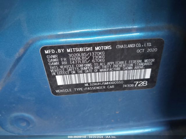 Photo 8 VIN: ML32AUHJ5MH000550 - MITSUBISHI MIRAGE 