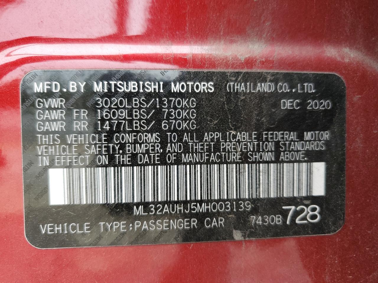 Photo 11 VIN: ML32AUHJ5MH003139 - MITSUBISHI MIRAGE 