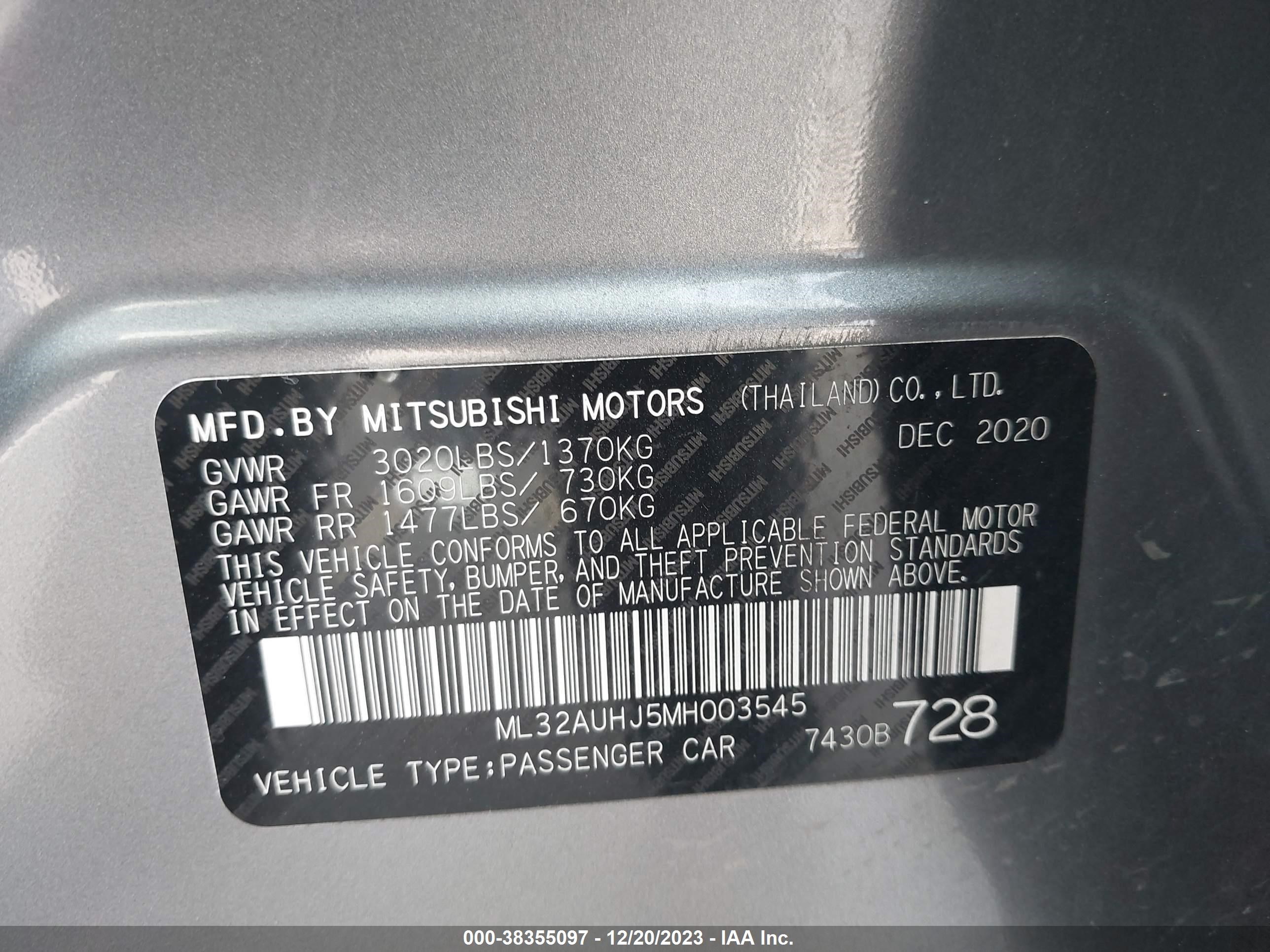 Photo 8 VIN: ML32AUHJ5MH003545 - MITSUBISHI MIRAGE 