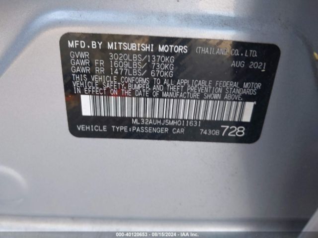 Photo 8 VIN: ML32AUHJ5MH011631 - MITSUBISHI MIRAGE 