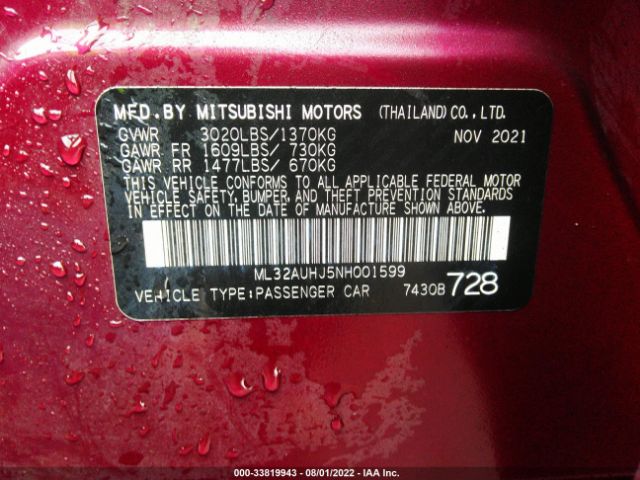 Photo 8 VIN: ML32AUHJ5NH001599 - MITSUBISHI MIRAGE 