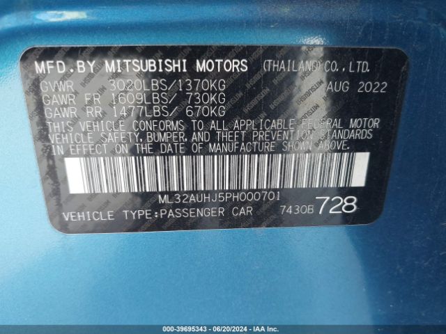 Photo 8 VIN: ML32AUHJ5PH000701 - MITSUBISHI MIRAGE 