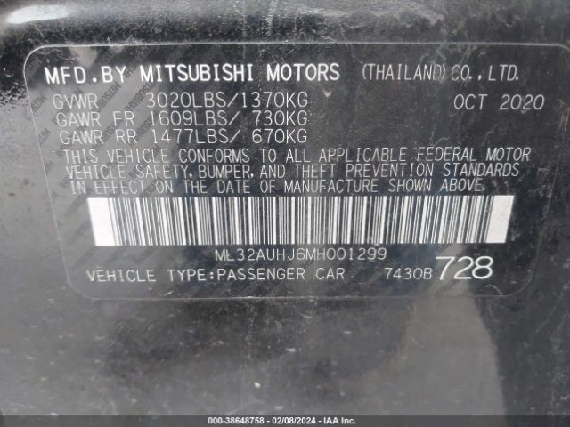 Photo 8 VIN: ML32AUHJ6MH001299 - MITSUBISHI MIRAGE 