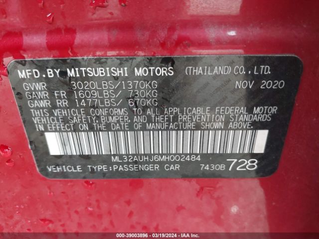 Photo 8 VIN: ML32AUHJ6MH002484 - MITSUBISHI MIRAGE 