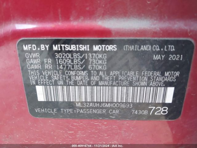 Photo 8 VIN: ML32AUHJ6MH009693 - MITSUBISHI MIRAGE 