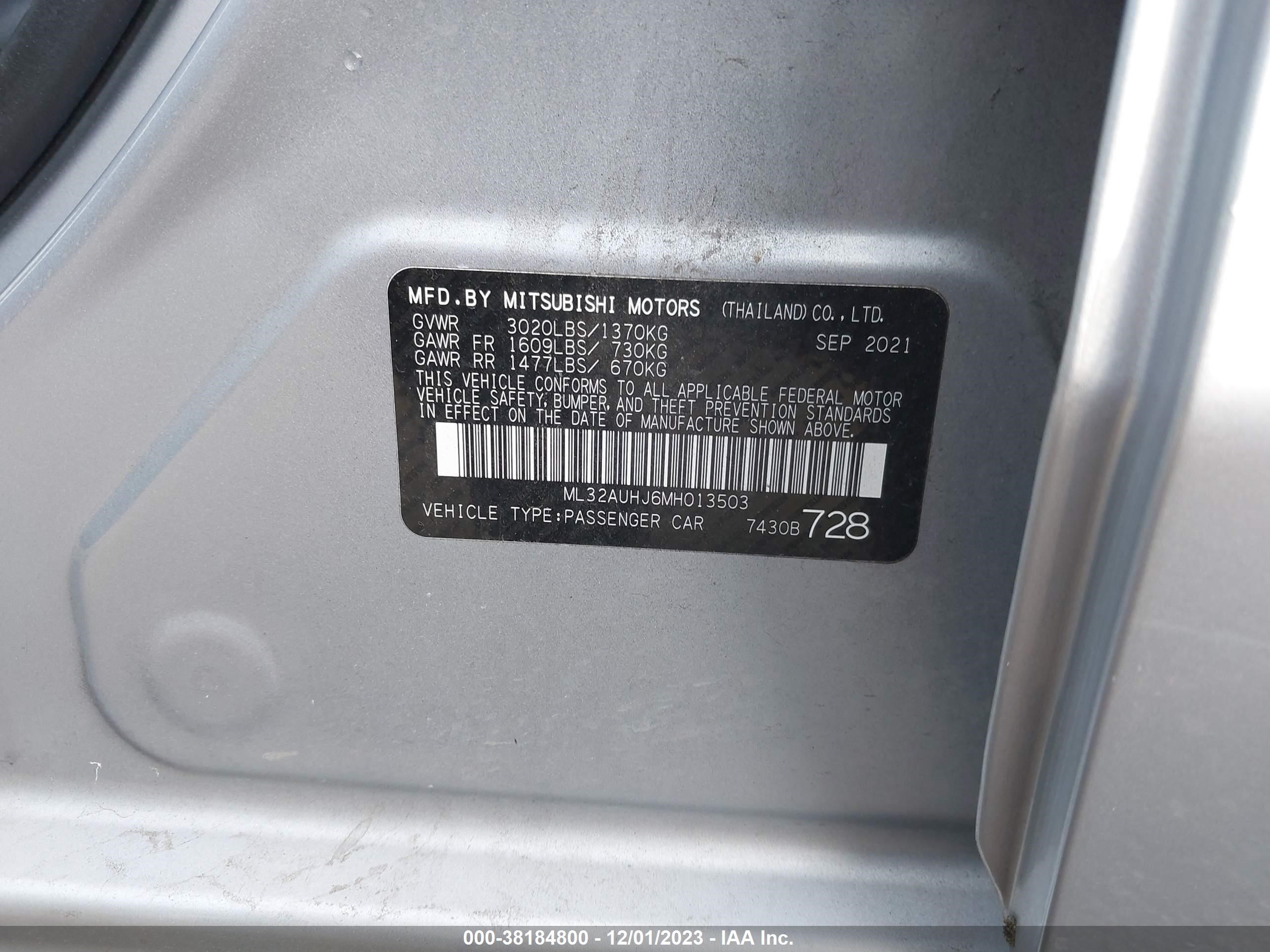 Photo 8 VIN: ML32AUHJ6MH013503 - MITSUBISHI MIRAGE 