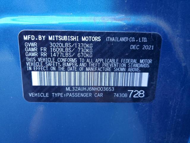 Photo 10 VIN: ML32AUHJ6NH003653 - MITSUBISHI MIRAGE ES 