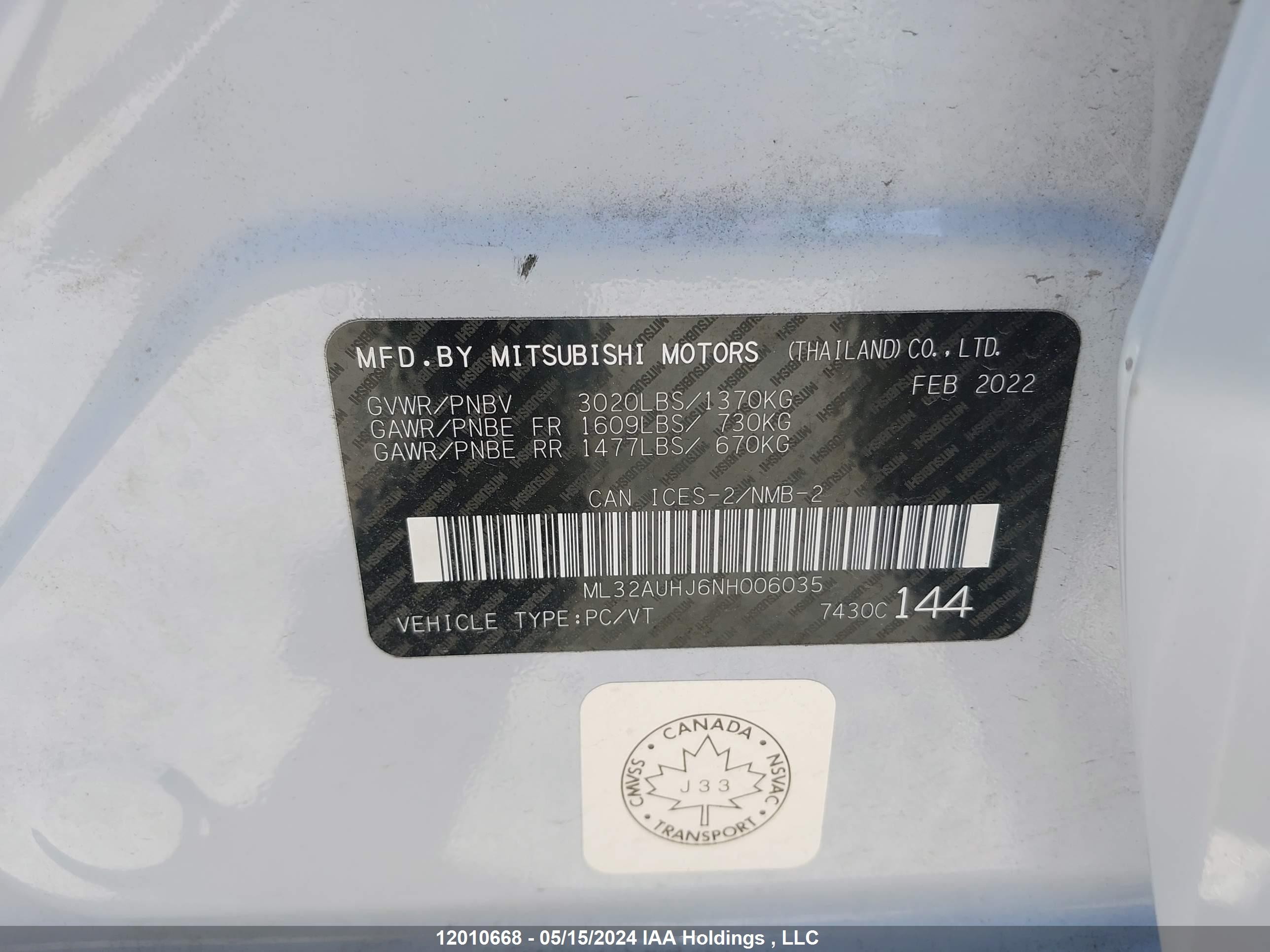 Photo 8 VIN: ML32AUHJ6NH006035 - MITSUBISHI MIRAGE 