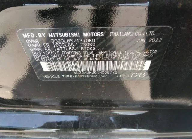 Photo 8 VIN: ML32AUHJ6NH008772 - MITSUBISHI MIRAGE 