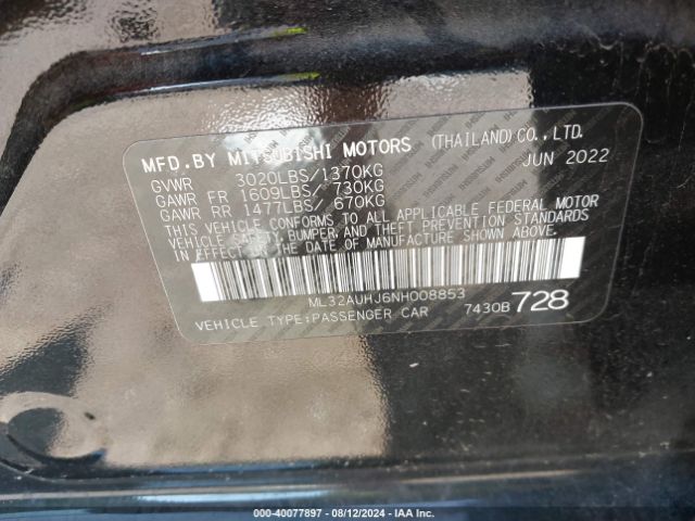 Photo 8 VIN: ML32AUHJ6NH008853 - MITSUBISHI MIRAGE 