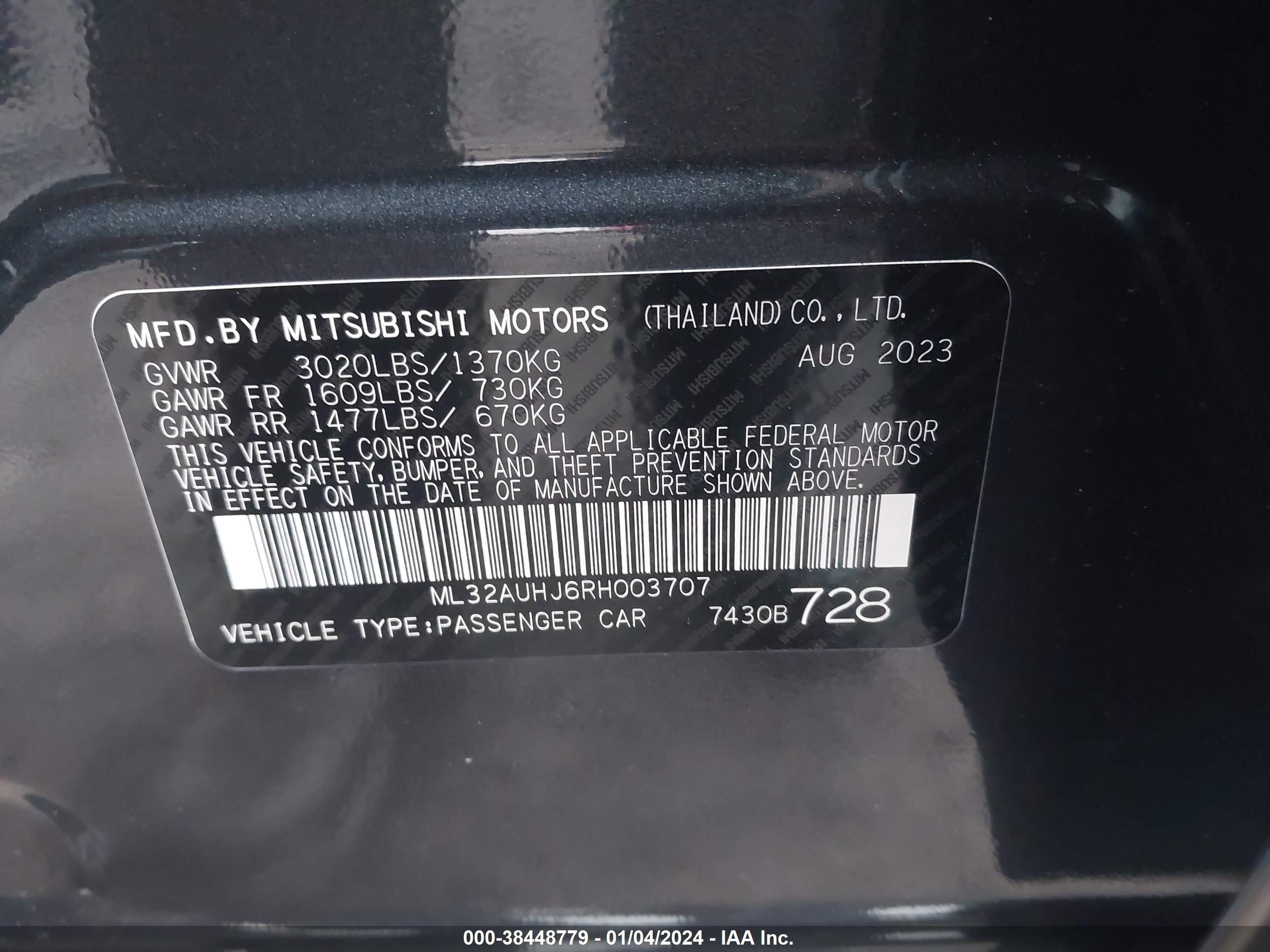 Photo 8 VIN: ML32AUHJ6RH003707 - MITSUBISHI MIRAGE 