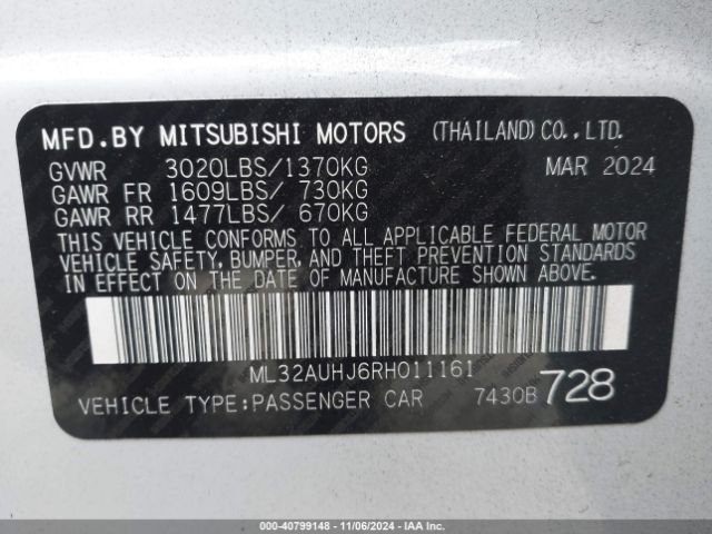 Photo 8 VIN: ML32AUHJ6RH011161 - MITSUBISHI MIRAGE 