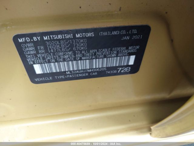 Photo 8 VIN: ML32AUHJ7MH006205 - MITSUBISHI MIRAGE 