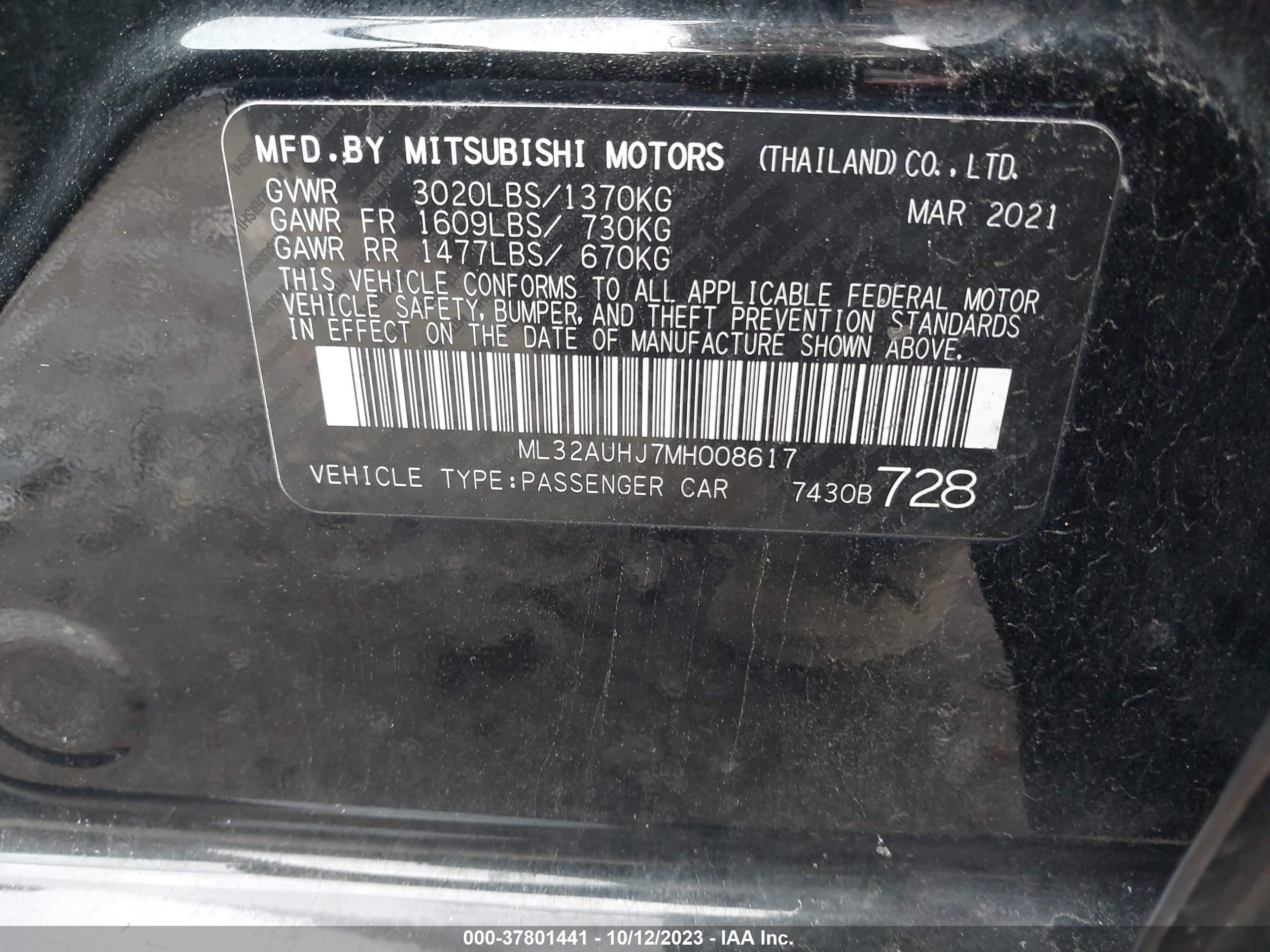 Photo 8 VIN: ML32AUHJ7MH008617 - MITSUBISHI MIRAGE 