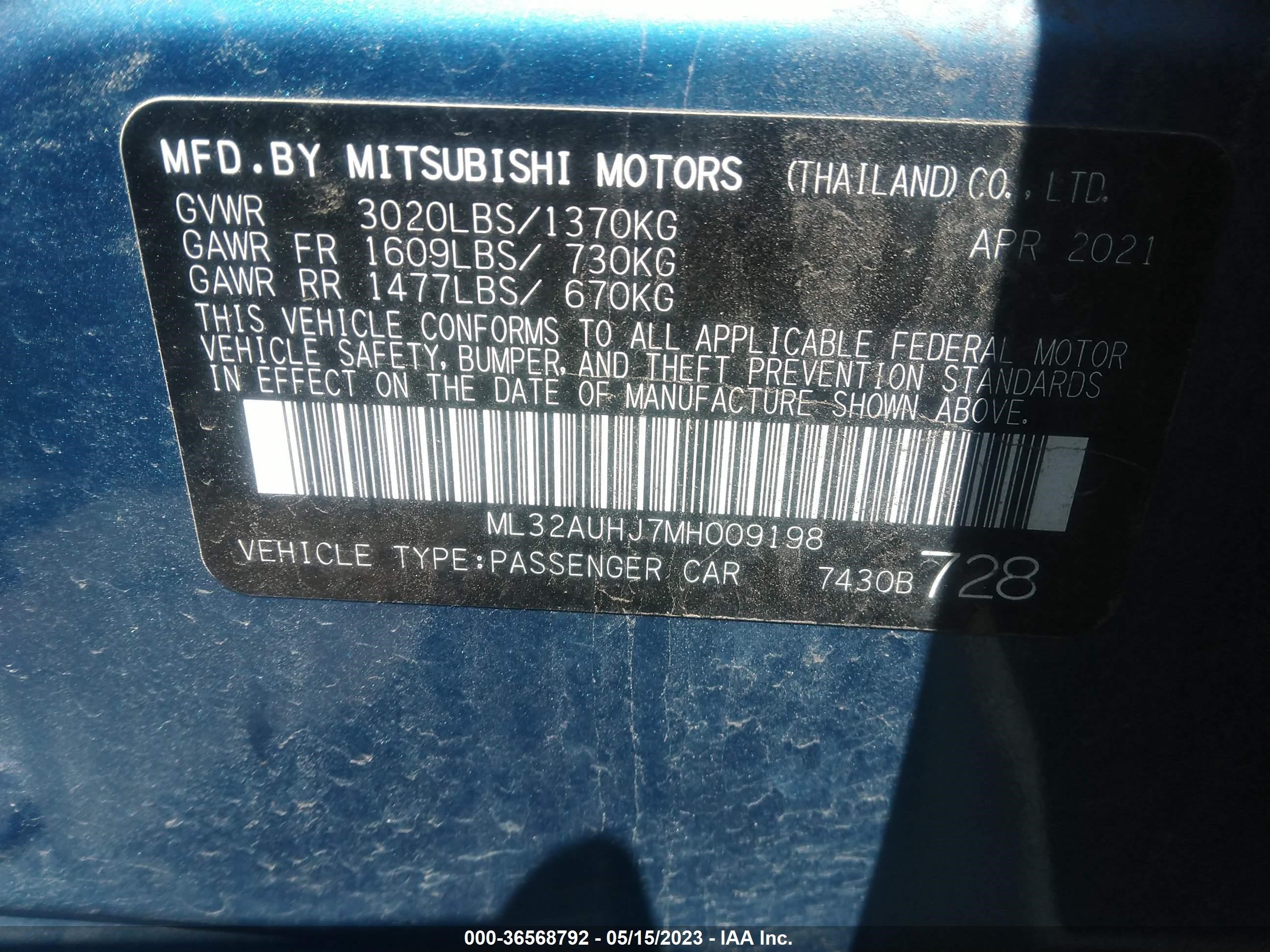 Photo 8 VIN: ML32AUHJ7MH009198 - MITSUBISHI MIRAGE 