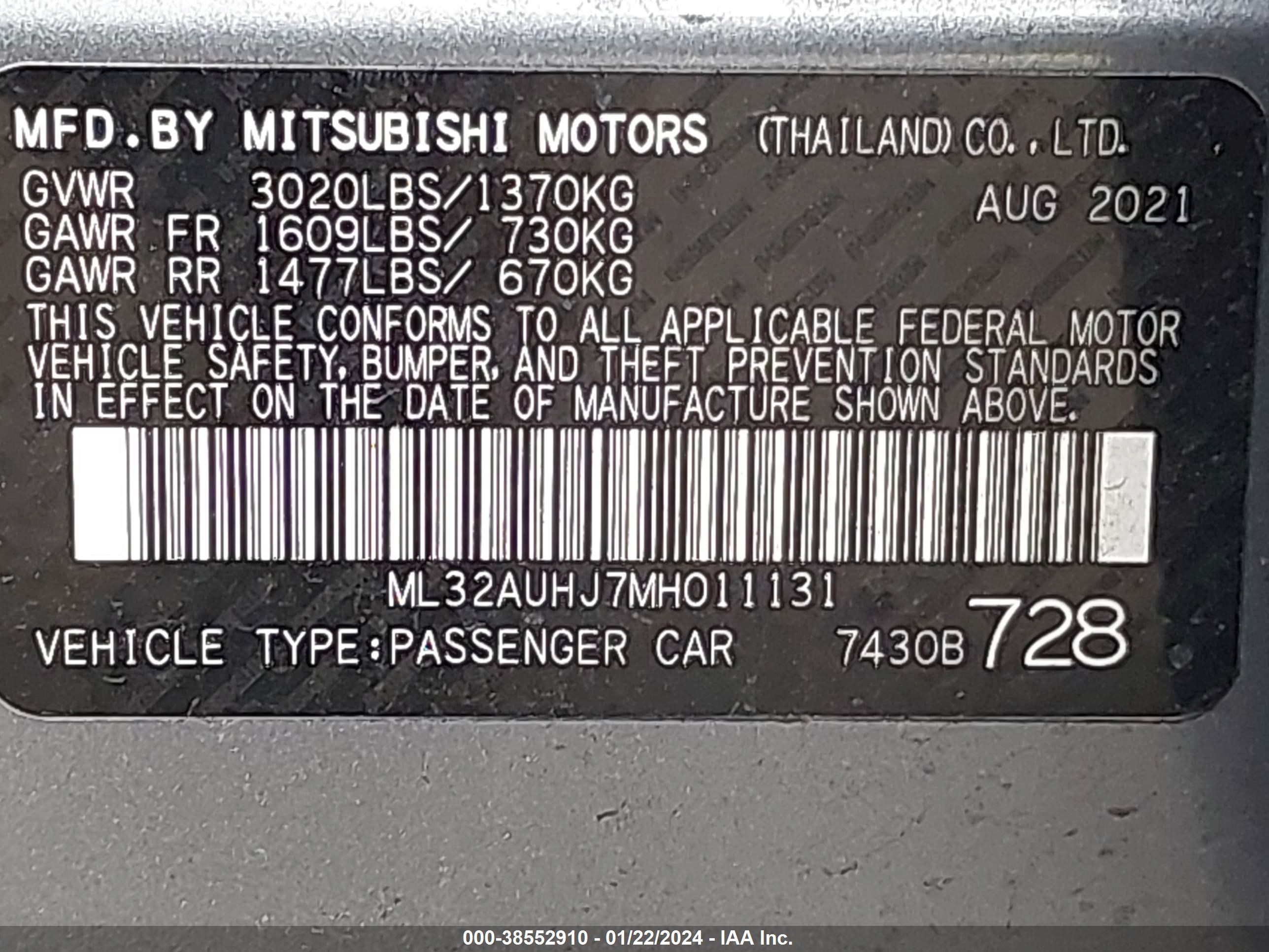 Photo 8 VIN: ML32AUHJ7MH011131 - MITSUBISHI MIRAGE 