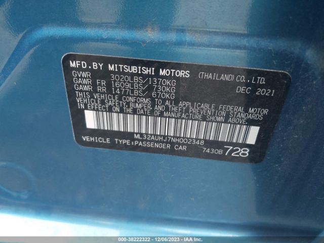 Photo 8 VIN: ML32AUHJ7NH002348 - MITSUBISHI MIRAGE 