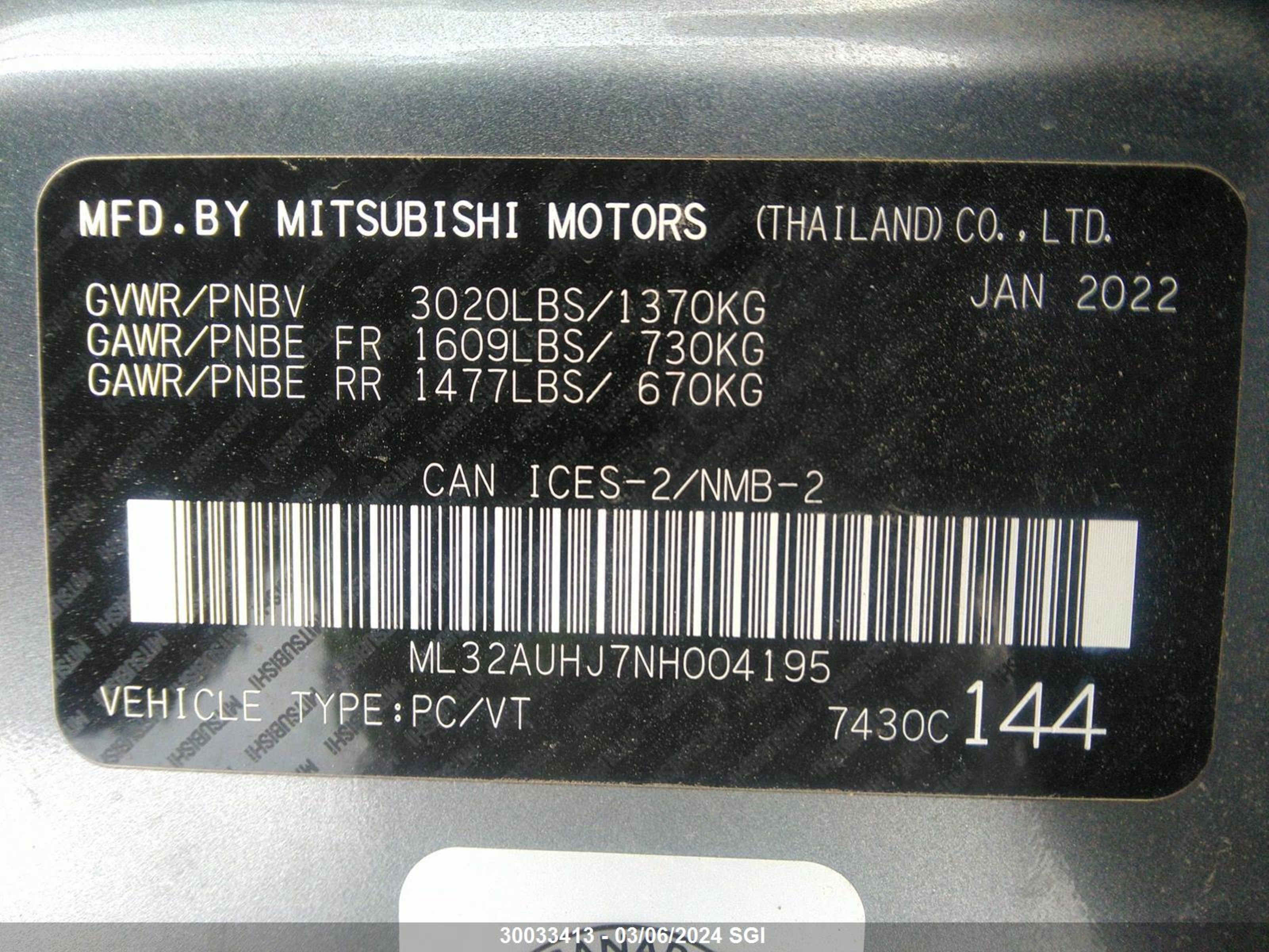 Photo 8 VIN: ML32AUHJ7NH004195 - MITSUBISHI MIRAGE 