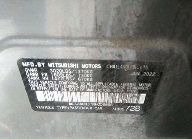 Photo 8 VIN: ML32AUHJ7NH008666 - MITSUBISHI MIRAGE 