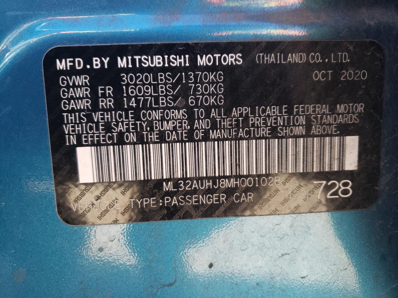 Photo 11 VIN: ML32AUHJ8MH001028 - MITSUBISHI MIRAGE 