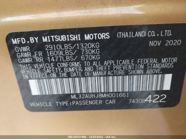 Photo 8 VIN: ML32AUHJ8MH001661 - MITSUBISHI MIRAGE 