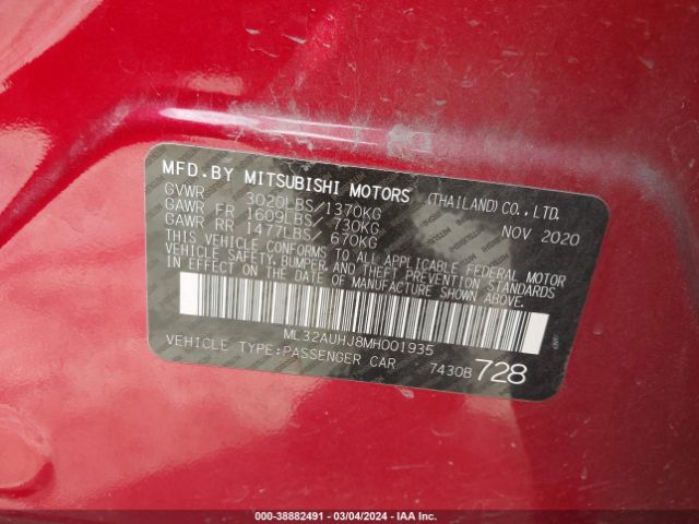 Photo 8 VIN: ML32AUHJ8MH001935 - MITSUBISHI MIRAGE 