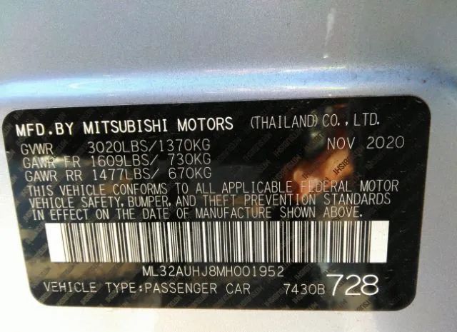 Photo 8 VIN: ML32AUHJ8MH001952 - MITSUBISHI MIRAGE 