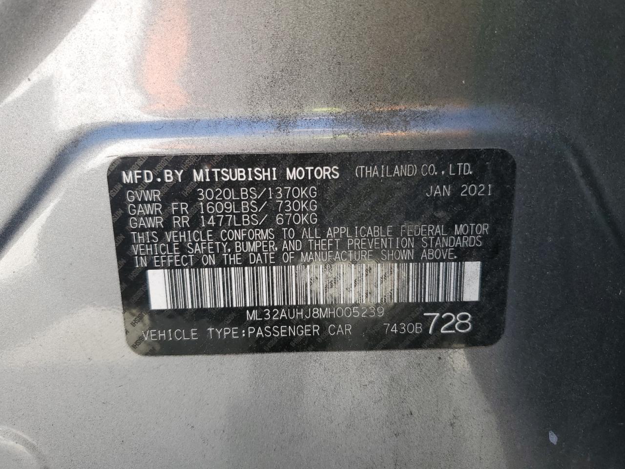 Photo 11 VIN: ML32AUHJ8MH005239 - MITSUBISHI MIRAGE 