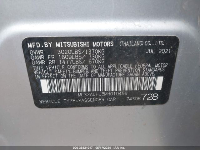 Photo 8 VIN: ML32AUHJ8MH010456 - MITSUBISHI MIRAGE 