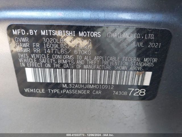 Photo 8 VIN: ML32AUHJ8MH010912 - MITSUBISHI MIRAGE 