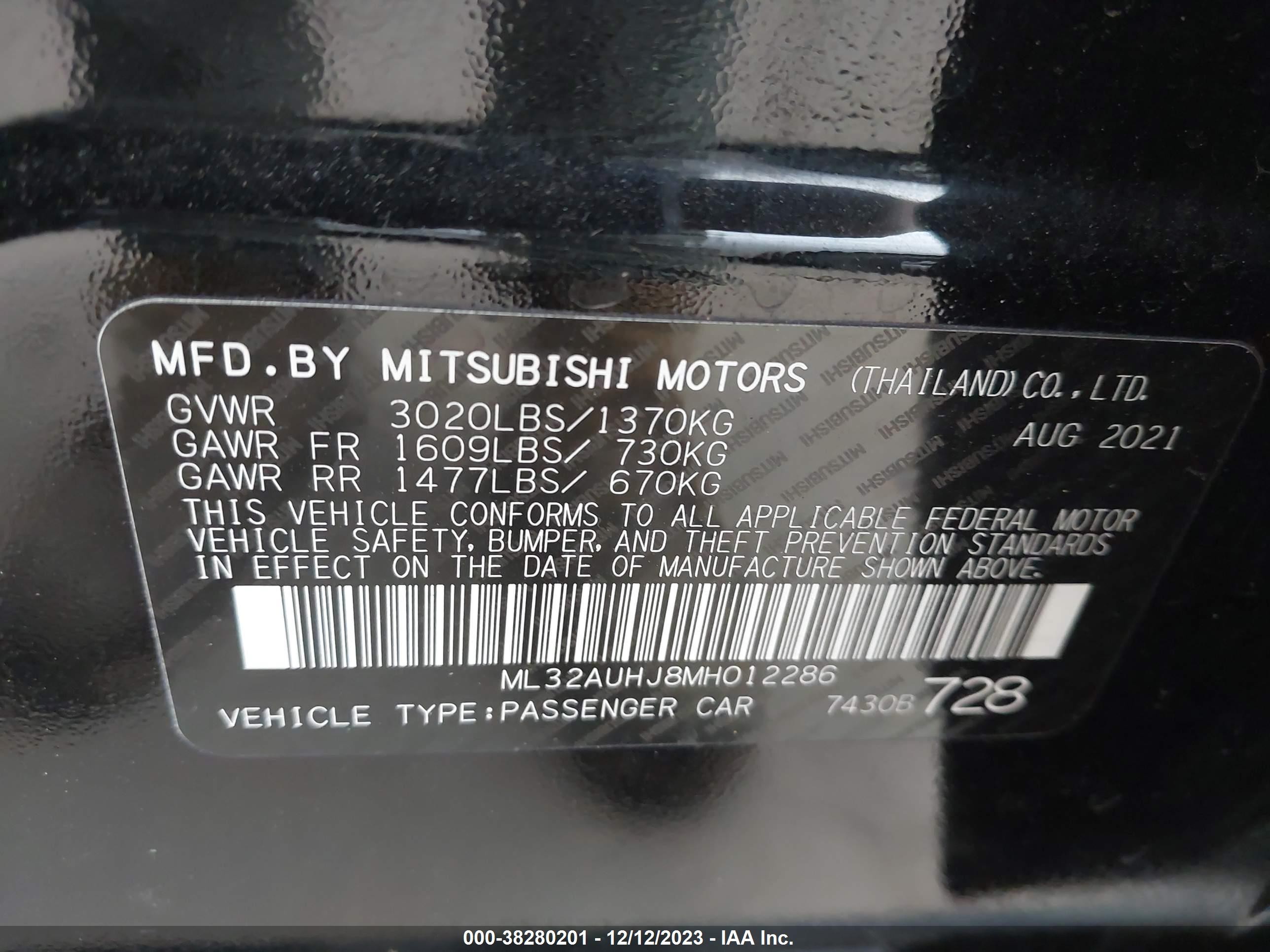 Photo 8 VIN: ML32AUHJ8MH012286 - MITSUBISHI MIRAGE 