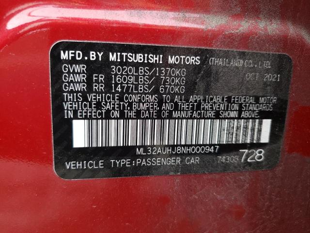 Photo 11 VIN: ML32AUHJ8NH000947 - MITSUBISHI MIRAGE ES 