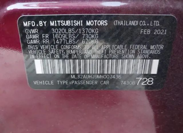 Photo 8 VIN: ML32AUHJ9MH007436 - MITSUBISHI MIRAGE 