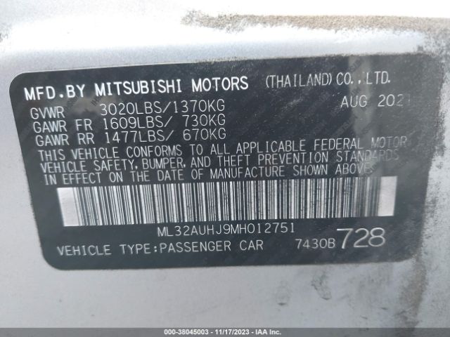 Photo 8 VIN: ML32AUHJ9MH012751 - MITSUBISHI MIRAGE 