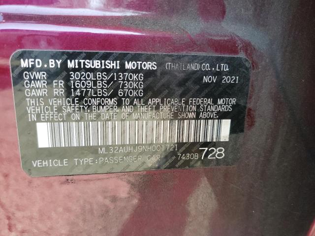 Photo 12 VIN: ML32AUHJ9NH001721 - MITSUBISHI MIRAGE ES 